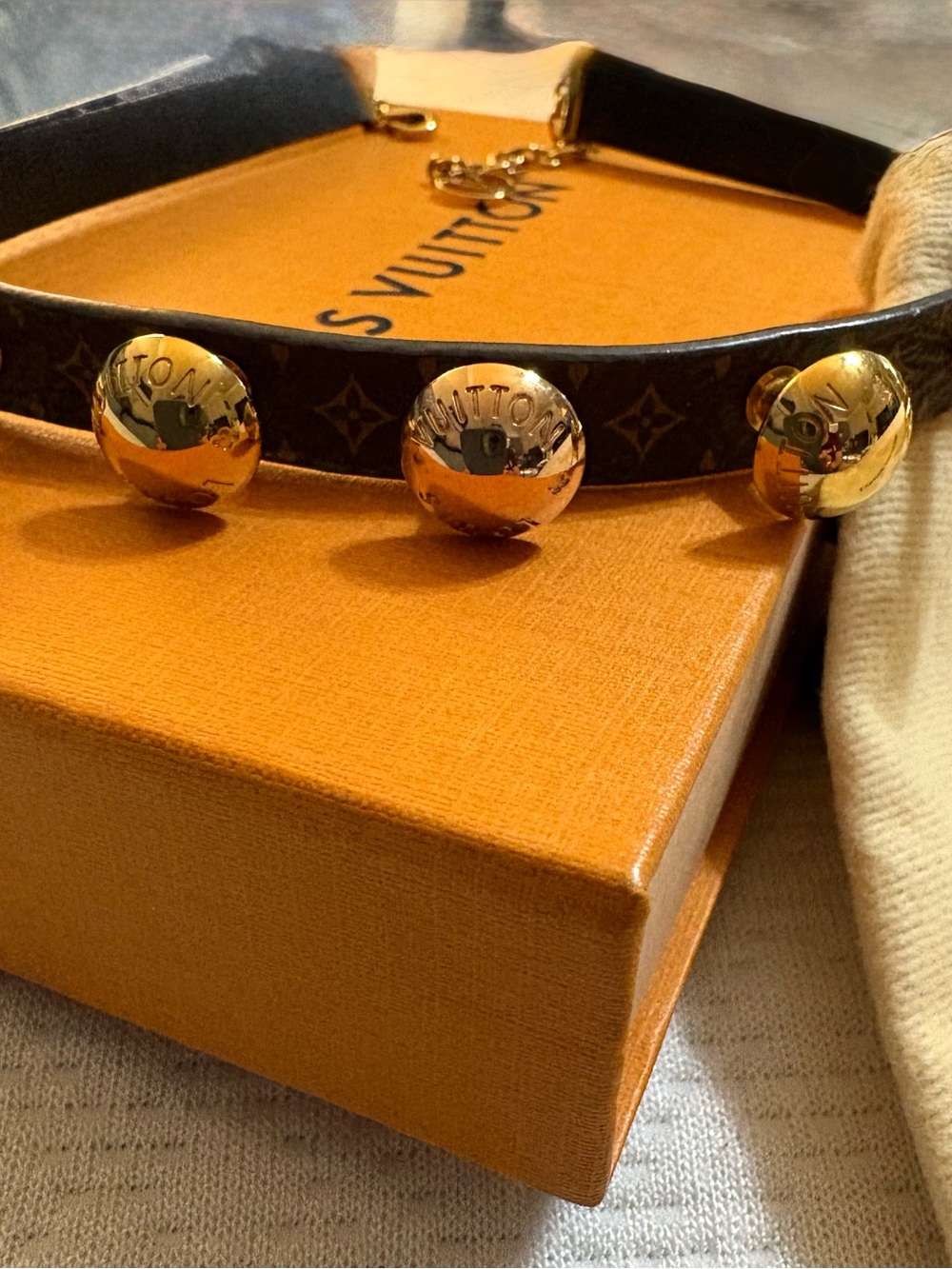 Louis Vuitton Monogram Study Choker or Bracelet Gently Used w COA LV box & Dusty